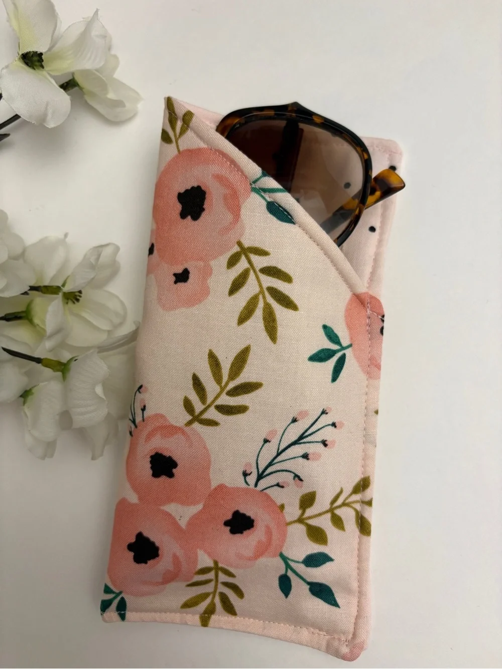 Floral Pink Sunglasses Pouch - Soft Case for Women